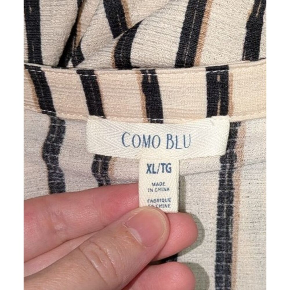 Como Blu Women's Beige Black Striped Henley V-Neck Roll-Tab Sleeve Blouse XL - Picture 5 of 7